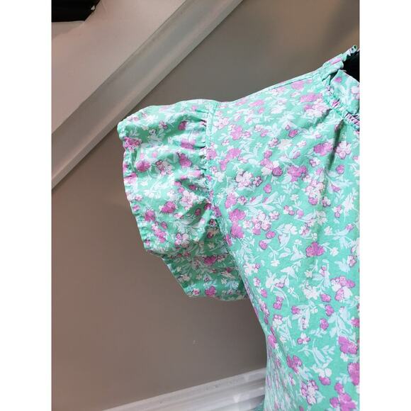 Time and Tru Dress Women Size XXL Green Pink Floral Cotton Ruffle Tiered Casual - Picture 4 of 13